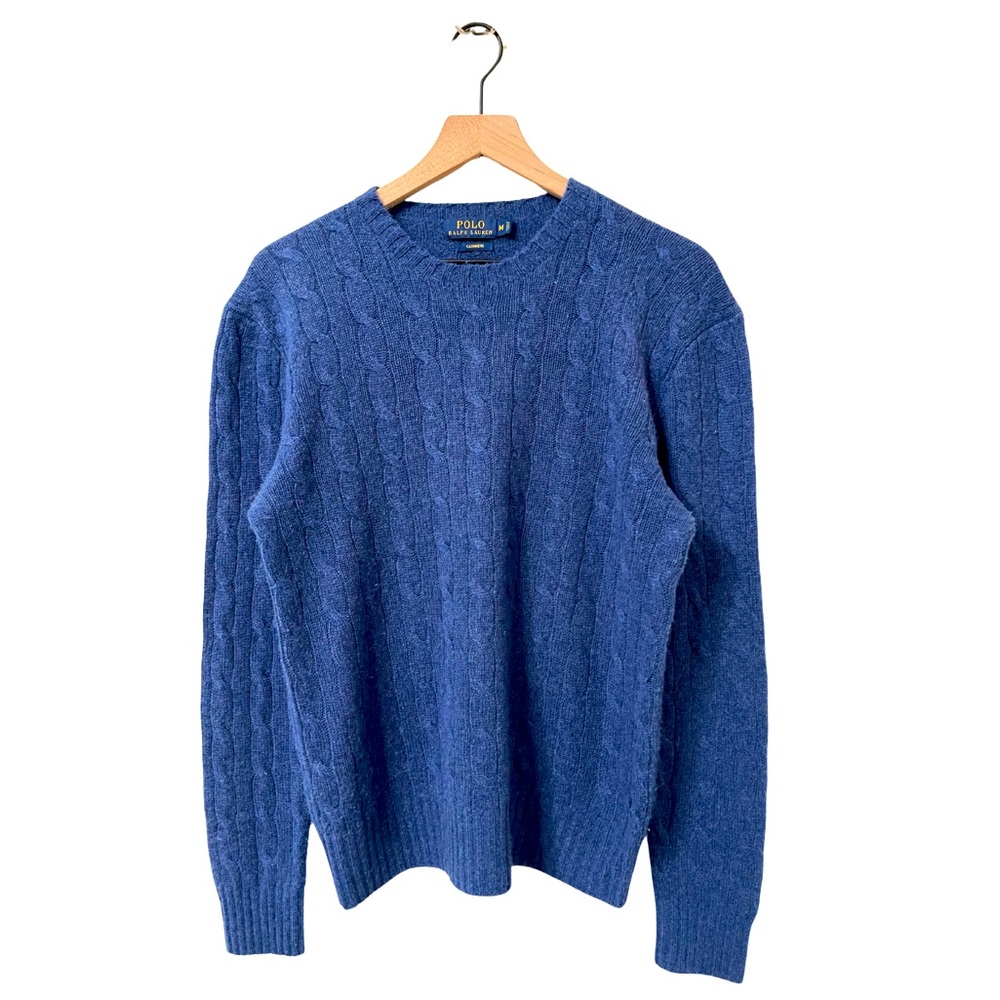 Polo Ralph Lauren Royal Blue Cashmere Knit Crew Neck Sweater Size Medium